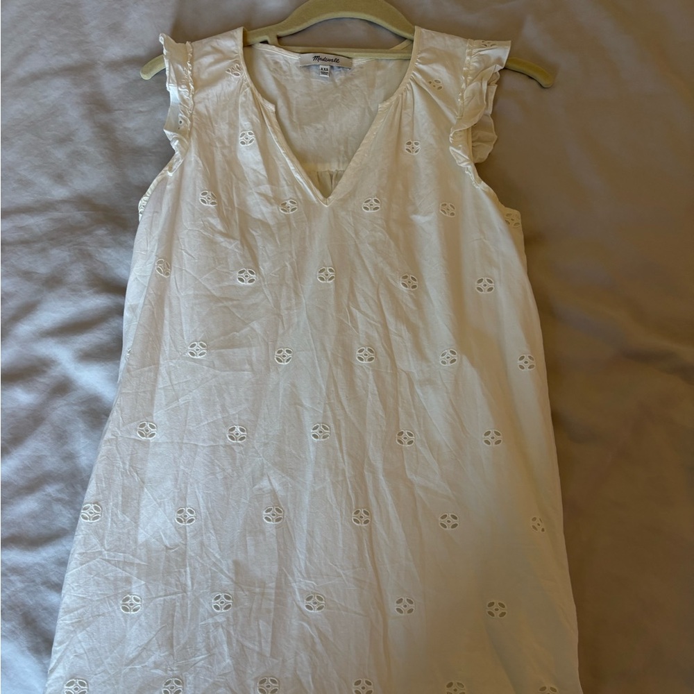 Madewell White Eyelet V-Neck Dress